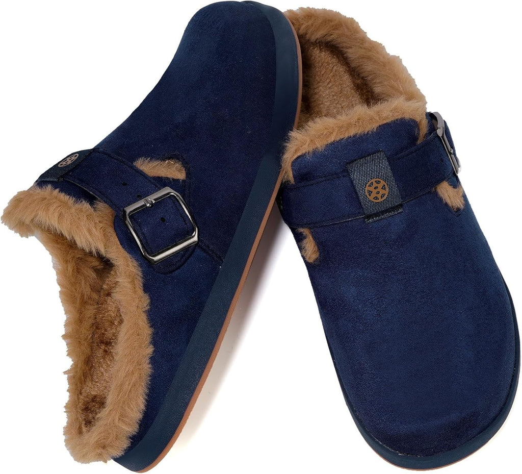 Fur Lined Clogs for Women Men Suede Winter Slippers Arch Support Slip on Mules Potato Shoes with
