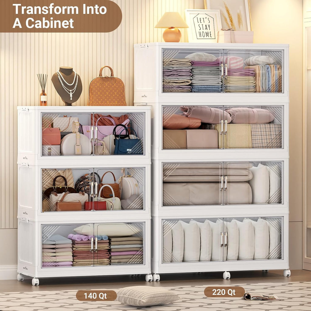 175Gal Plastic Stackable Storage Bins with Lid, 700QT Extra Large Closet Organizers Collapsible