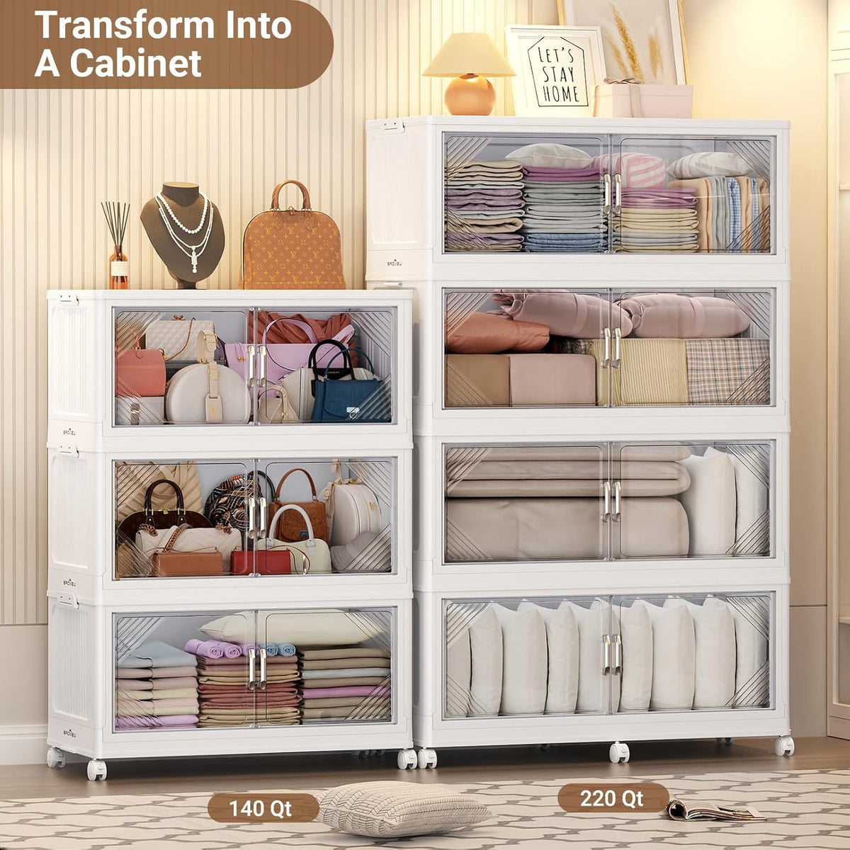 175Gal Plastic Stackable Storage Bins with Lid, 700QT Extra Large Closet Organizers Collapsible