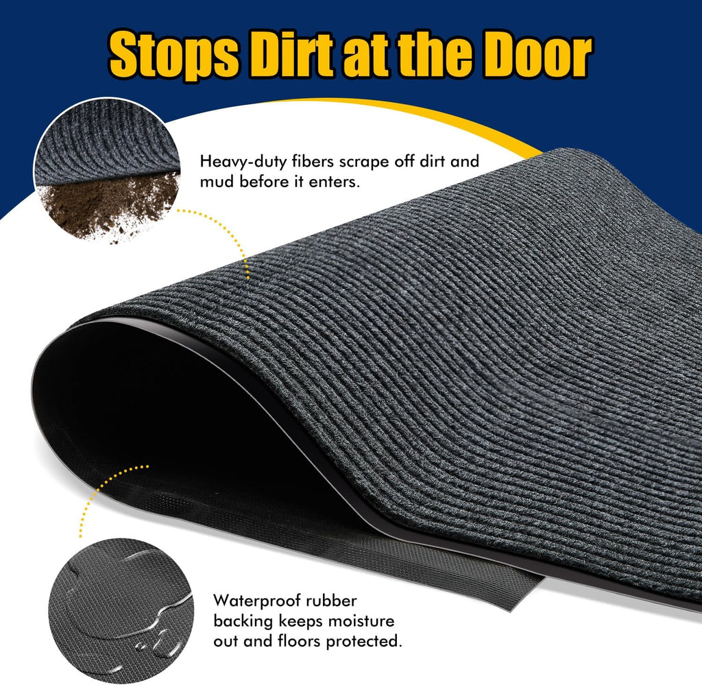 Extra Large Indoor/Outdoor Entrance Mat - 4 x 15 Feet, Rubber Border Door Mat Heavy Duty