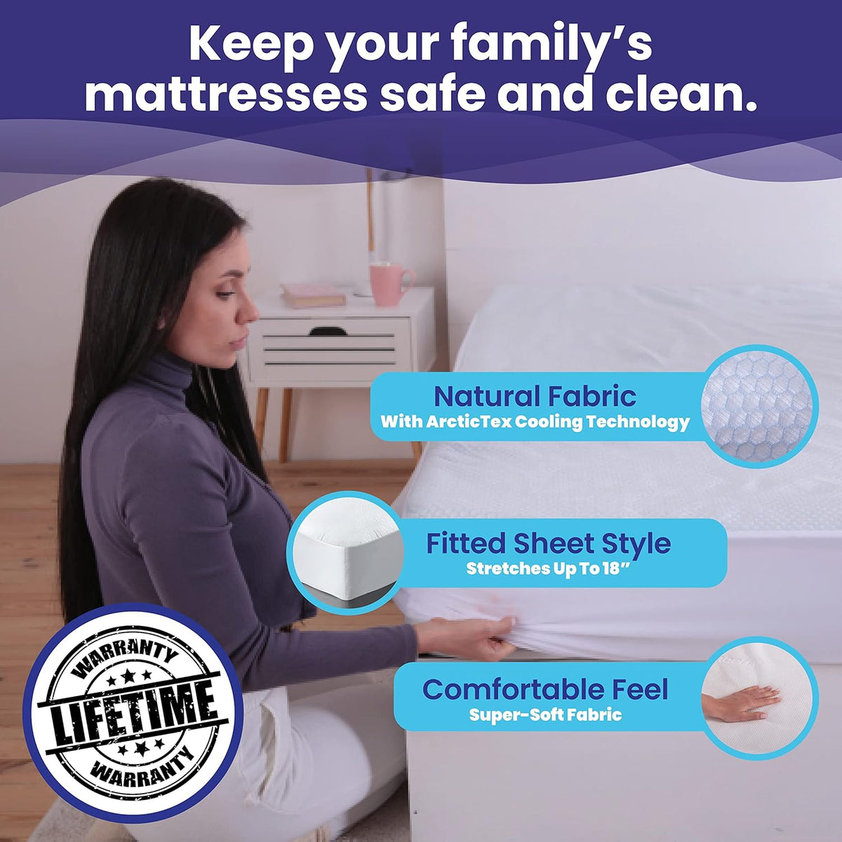 Slumberfy King Size Waterproof Cooling Mattress Protector, Hypoallergenic, Noiseless, Washable
