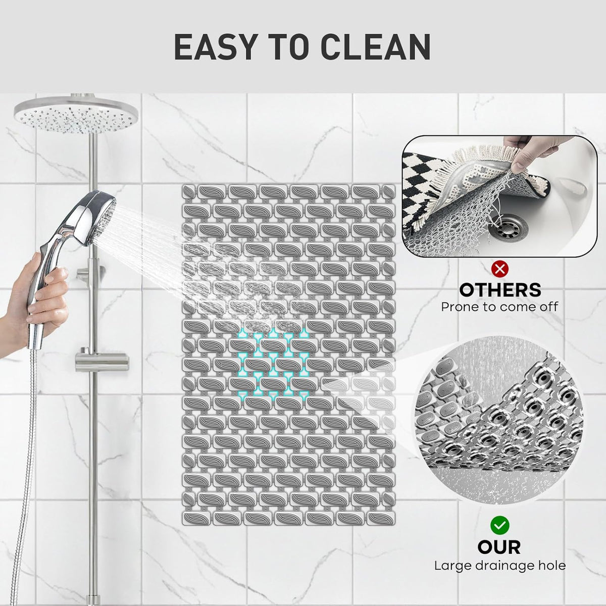 Bath Mat for Tub Non Slip Shower Mat for Elderly - 27 x 16 Inch Soft Durable Bathtub Mat Non Slip