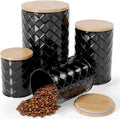 Pebble & Stem® Black Metal Canister Set for the Kitchen Counter, Food Canister Set of 4, Airtight
