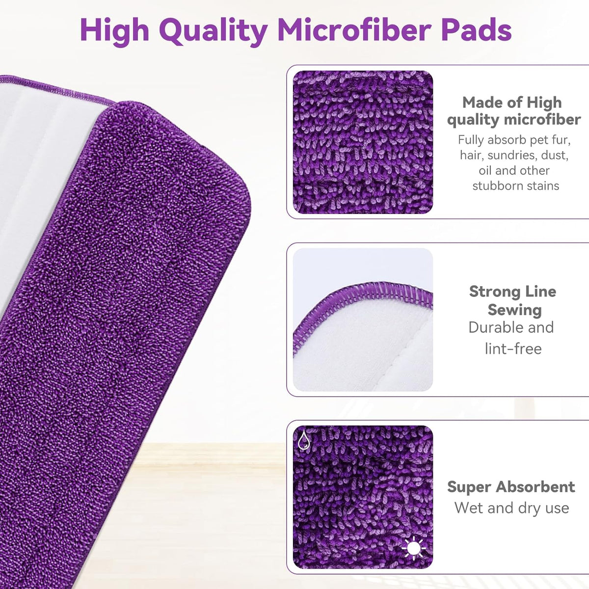 16.5 inch Microfiber Mop Pads for Rubbermaid Reveal Spray Mop and Any 16.5" Flat Mop - 10 Pack