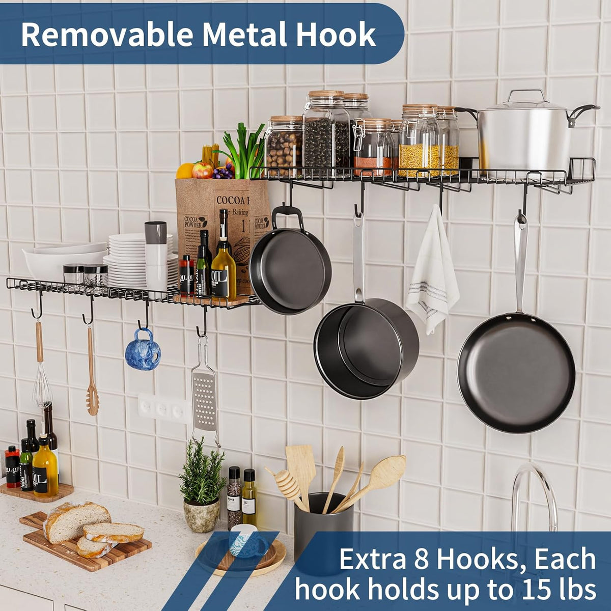 4 Pack Garage Wall Shelf, Wall Mounted Storage Shelves, Heavy Duty Metal Shelves for Room Wall