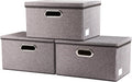 PRANDOM Storage Bins with Lids [3-Pack] Linen Fabric Foldable Storage Boxes Organizer Containers