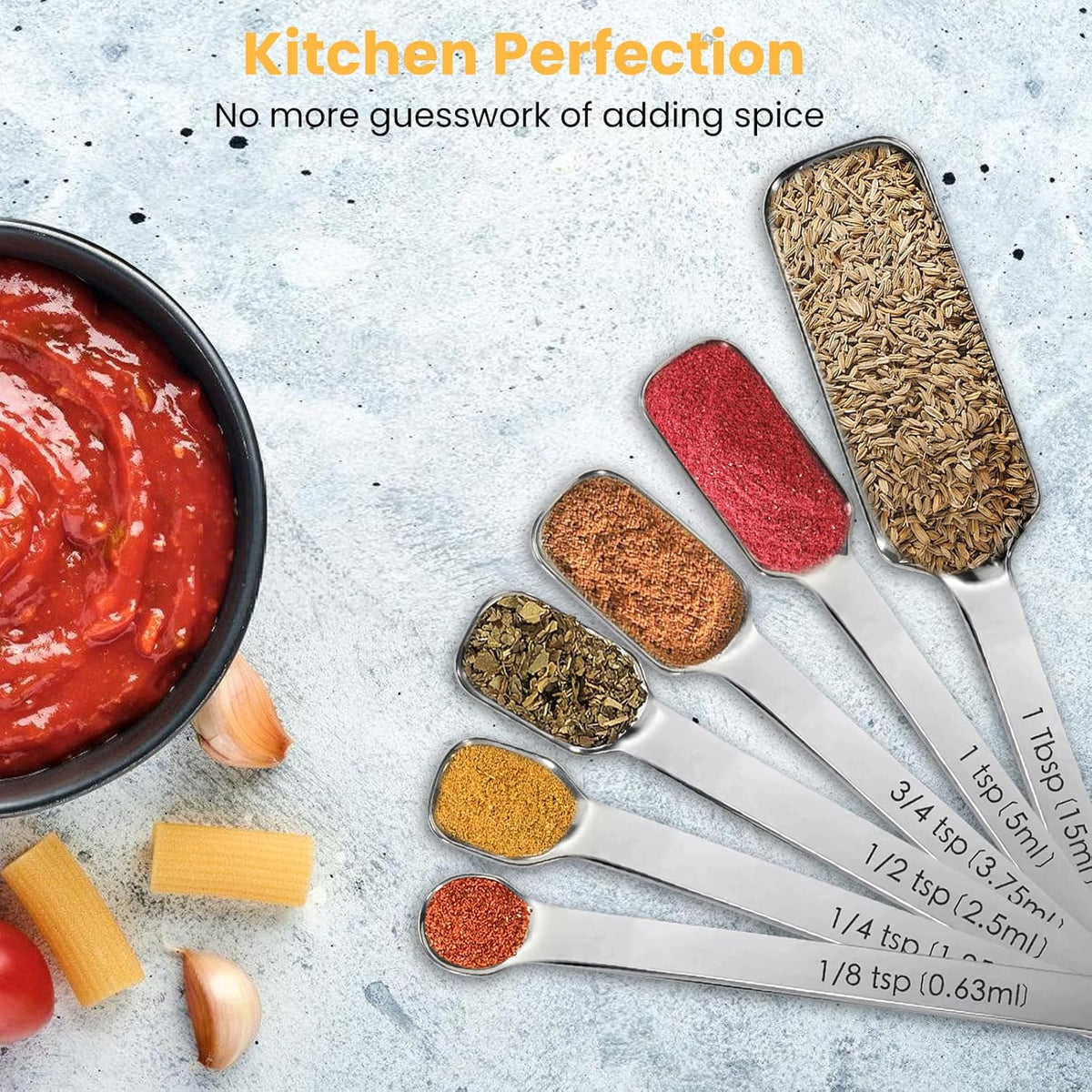 Stainless Steel Measuring Spoons Set of 13, Includes 7 Rectangular Measuring Spoons, 1 Leveler & 5