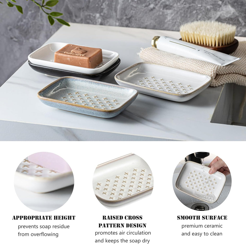 Gomakren Soap Dish, Shower Soap Holder, Ceramic Soap Dishes for Bar Soap Sponge Shampoo, Soap Saver