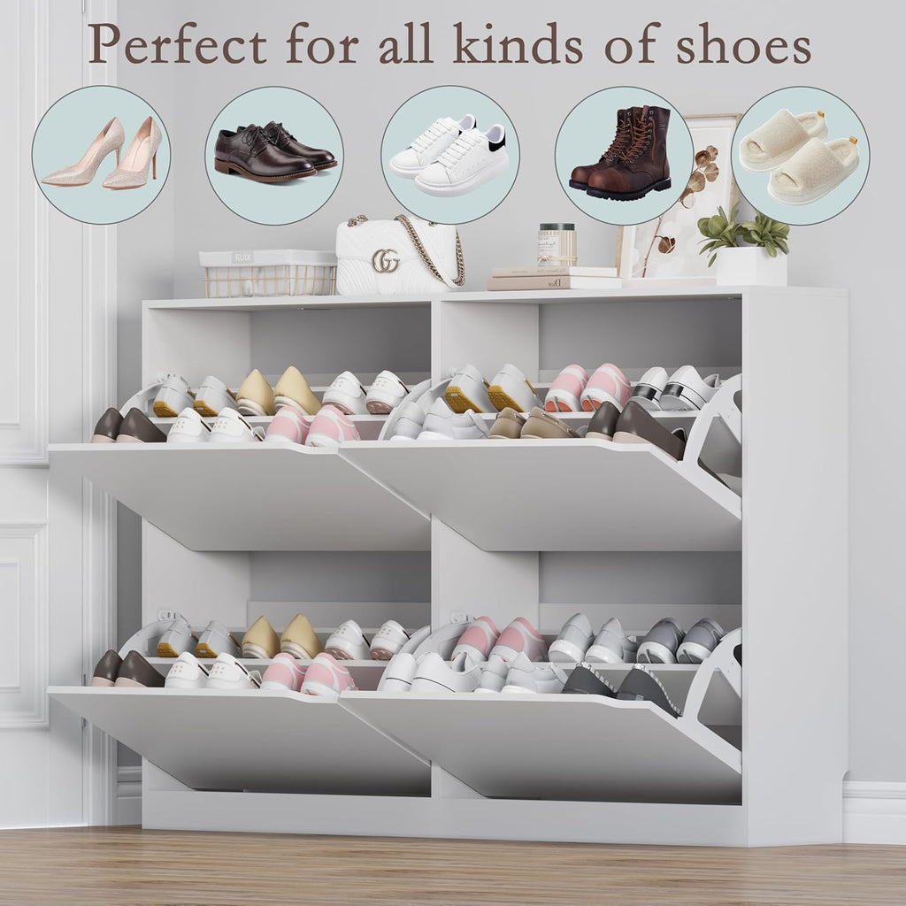 Shoe Cabinet with 4 Flip Drawers, Narrow Hidden Shoe Storage Cabinet, Slim Freestanding Shoe Rack