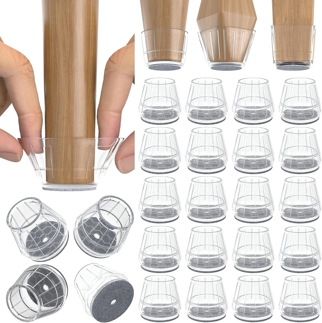 24PCS Silicone Chair Leg Floor Protectors for Hardwood Floors, Thicken Rubber Chair Leg Cap Covers