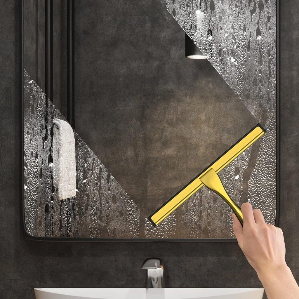 All-Purpose Stainless Steel Shower Squeegee for Shower Doors with 2 Adhesive Hooks, Bathroom