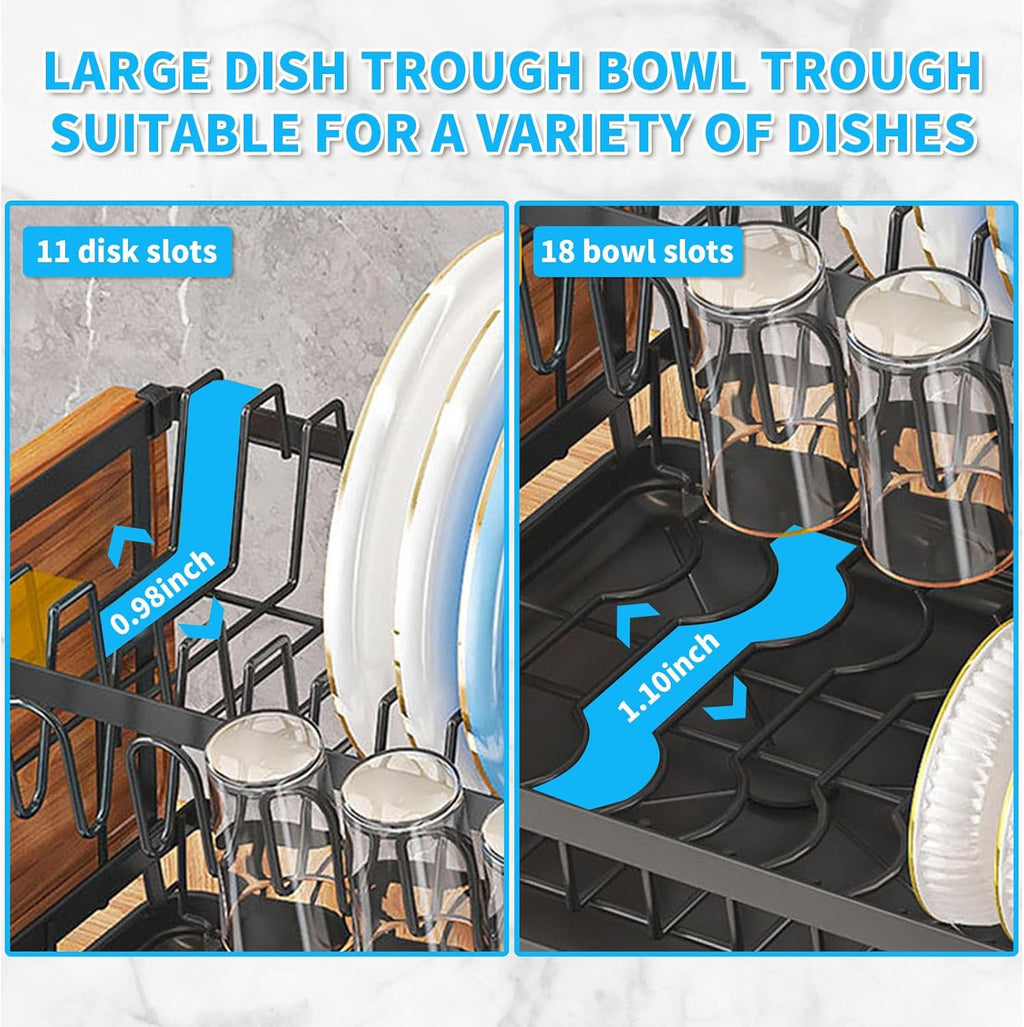 Dishes Drying Rack, 2-Tier Tableware Drying Rack with Draining Board, Space-Saving Design, Suitable