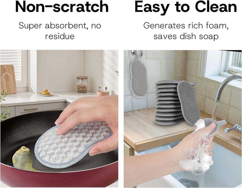 Multi-Purpose Scrub Kitchen Sponges – 12 Pack Dish Sponge, Dual-Sided Non-Scratch Microfiber &