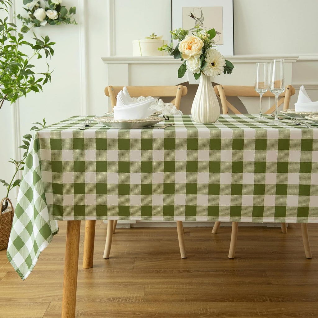 Waterproof Plaid Tablecloth Fabric - Oblong 52x70 Inch Classic Buffalo Tartan Table Cloth for