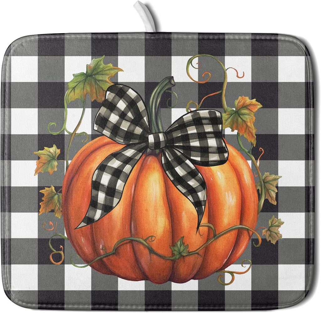 Autumn Pumpkin Drying Mats for Kitchen Counter 16×18 Inch Maple Leaves Dish Drying Rack Washable