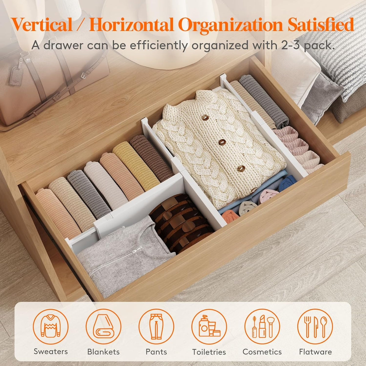 Lifewit 14 Pack Drawer Dividers Plastic 6" High, 13.5-22" Adjustable Drawer Organizers for Clothes