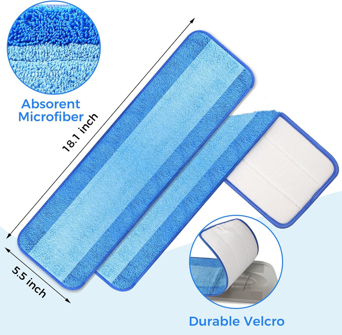 4-Pack Microfiber Cleaning Pads, 18-Inch Microfiber Mop Pads Compatible with Bona Mop, Washable and