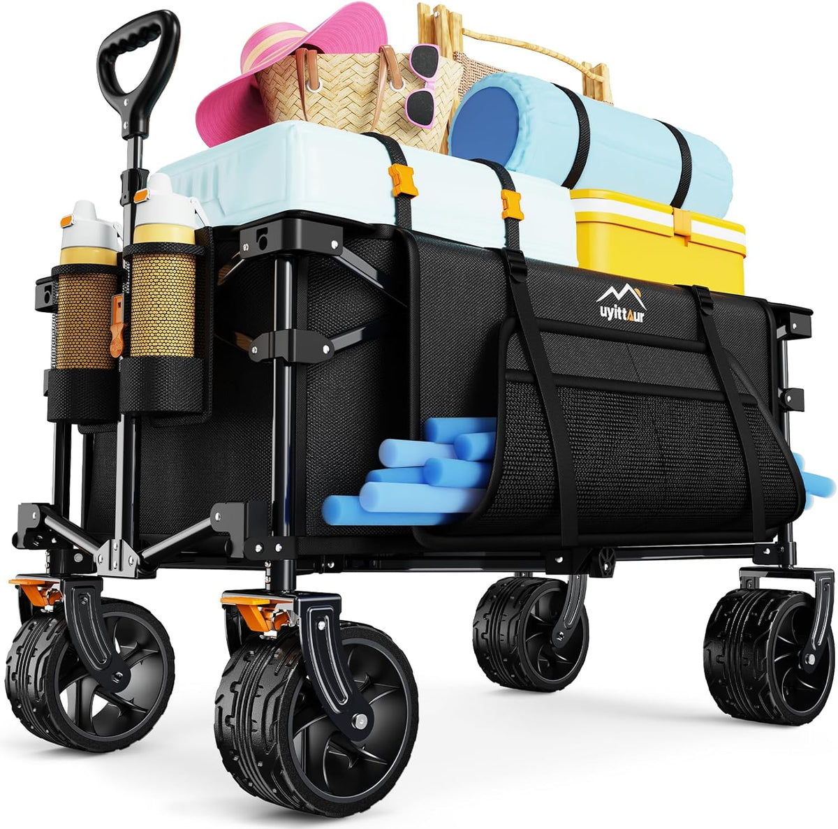 Collapsible Wagon Cart Heavy Duty Foldable, Folding Beach Wagon with Big Wheels for Sand, Utility