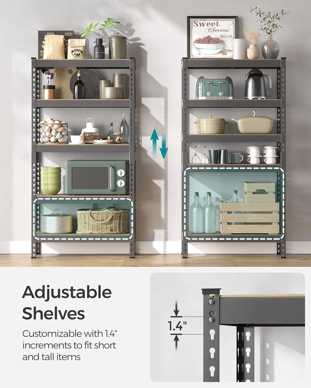 SONGMICS 5-Tier Storage Shelves, Load 2310 lb, Set of 2 Garage Storage, Boltless Assembly