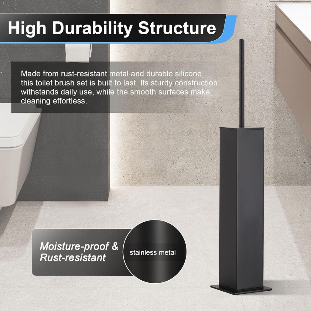 BVL Toilet Brush and Holder Set Black Stainless Steel 304 Square Freestanding Toilet Brush for