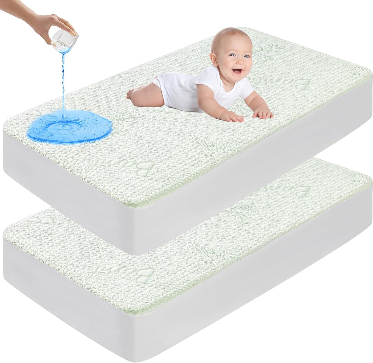 GOONIK 2 Pack Waterproof Crib Mattress Protector, Bamboo Viscose Breathable Crib Mattress Pad Cover