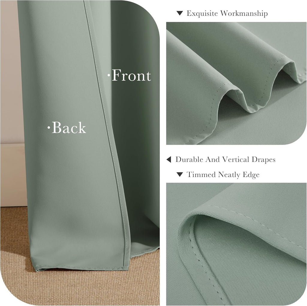 PONY DANCE Sage Green Blackout Curtains for Bedroom 63 Inch Length 2 Panels Set, Thermal Insulated