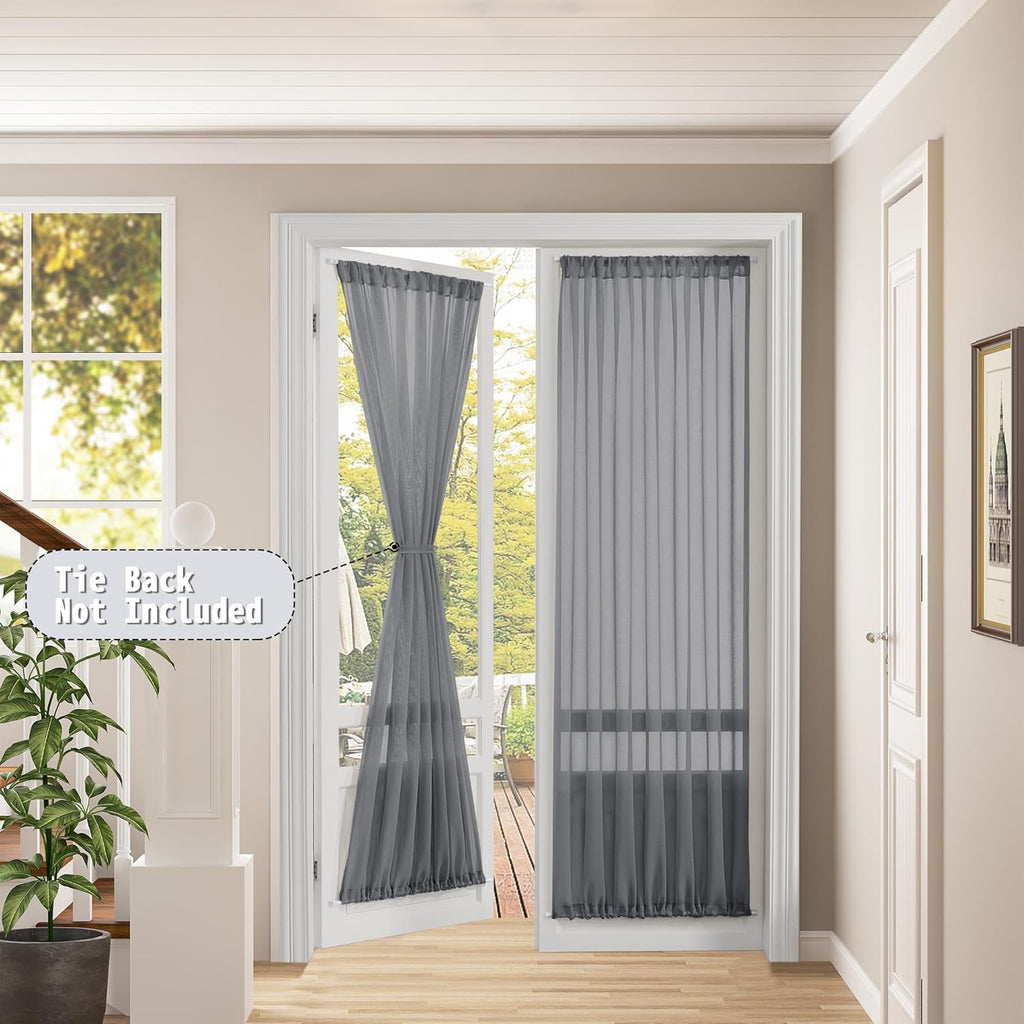 Tollpiz Sheer Door Curtains Closet Linen Textured Curtains Sheer Doorway Light Filtering Voile Rod