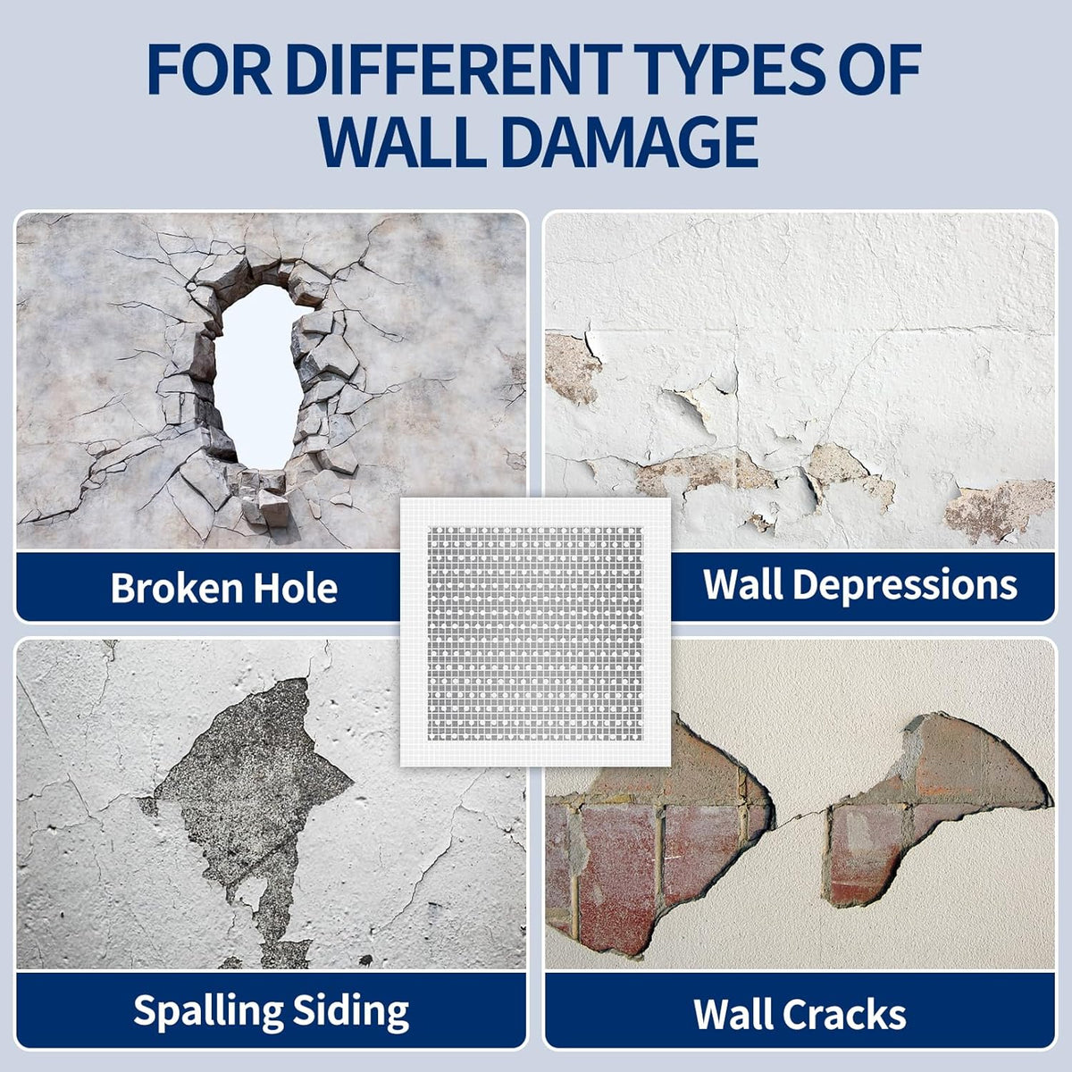 5pcs Drywall Patch Kit (8" x 8"), Self-Adhesive Fiberglass Wall Repair Patch Kit & Aluminum Metal