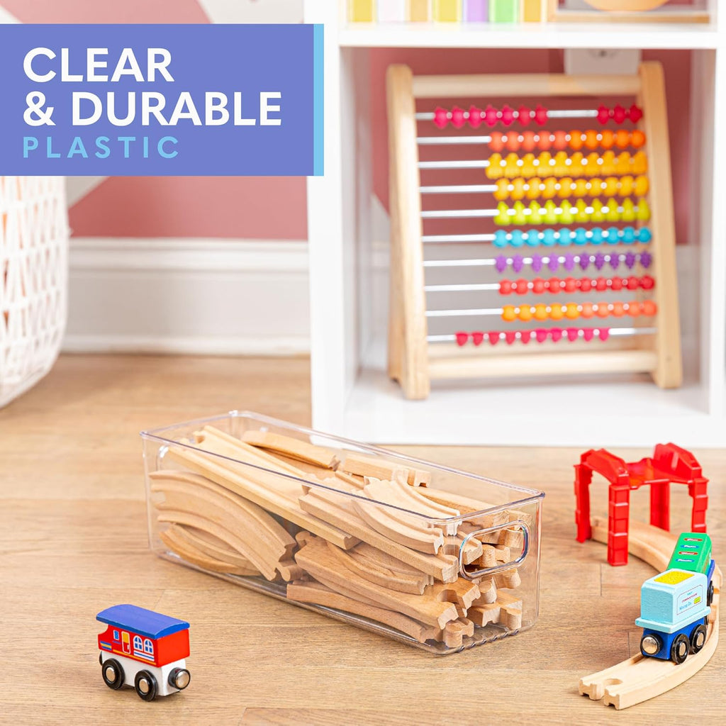 Plastic Food Storage 4 Pack Clear Container Bin with Handles for Organizing Kitchen, Pantry