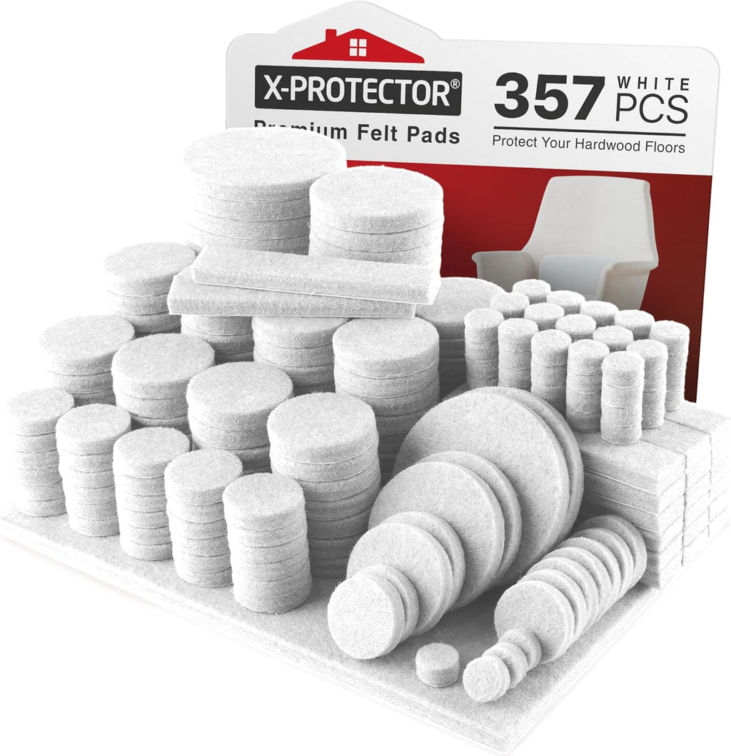 357 pcs White Felt Furniture Pads X-Protector! Huge Quantity of Furniture Pads for Hardwood Floors