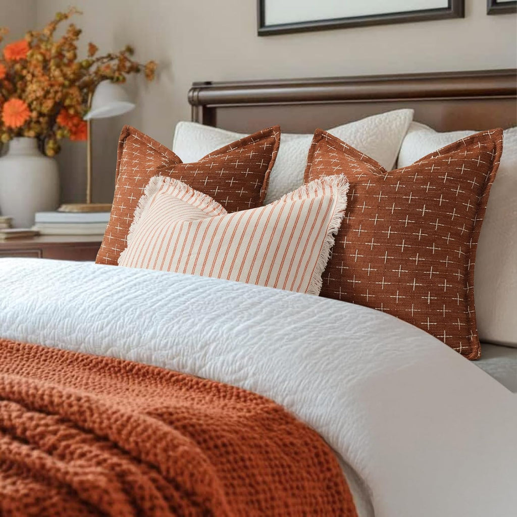 ZWJD Fall Throw Pillow Covers 26x26 Set of 2 Soft Polyester Textured Rust Pillow Covers with