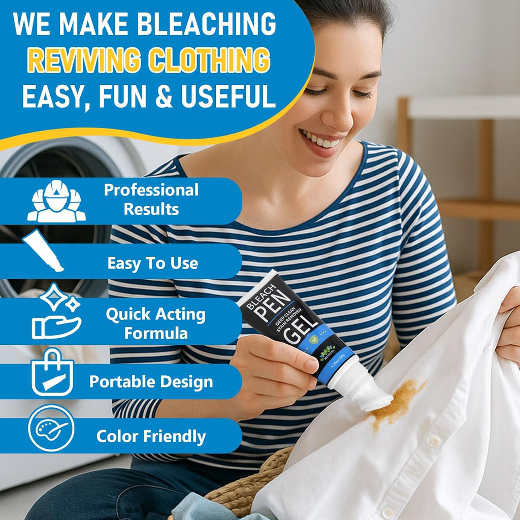Bleach Pen for Clothing, 10.5 fl oz Stain Remover Pen for Whites & Colors, Portable Bleach Stick