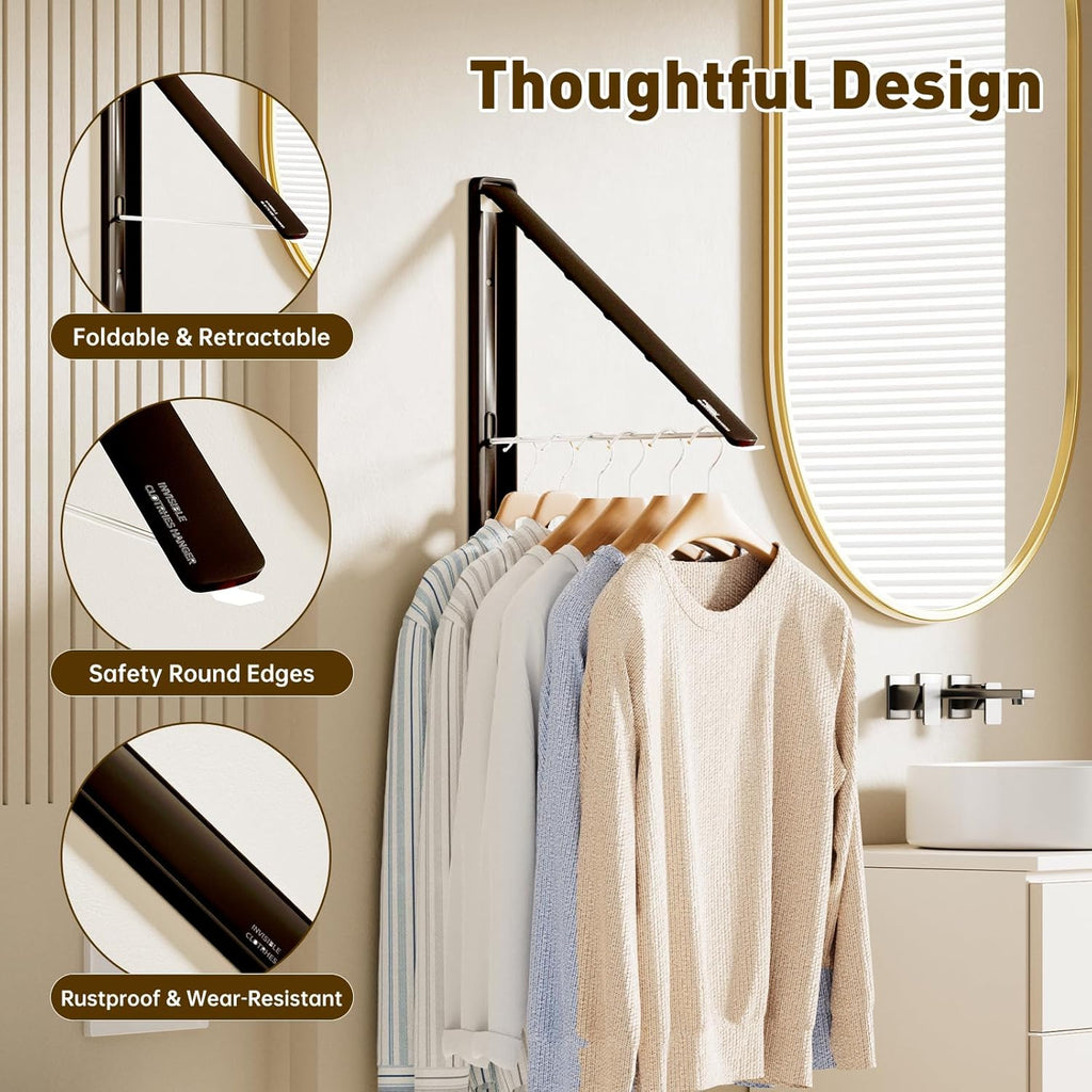 Clothes Drying Rack, Laundry Room Wall Mounted Retractable Clothes Hanger Drying Rack, Laundry