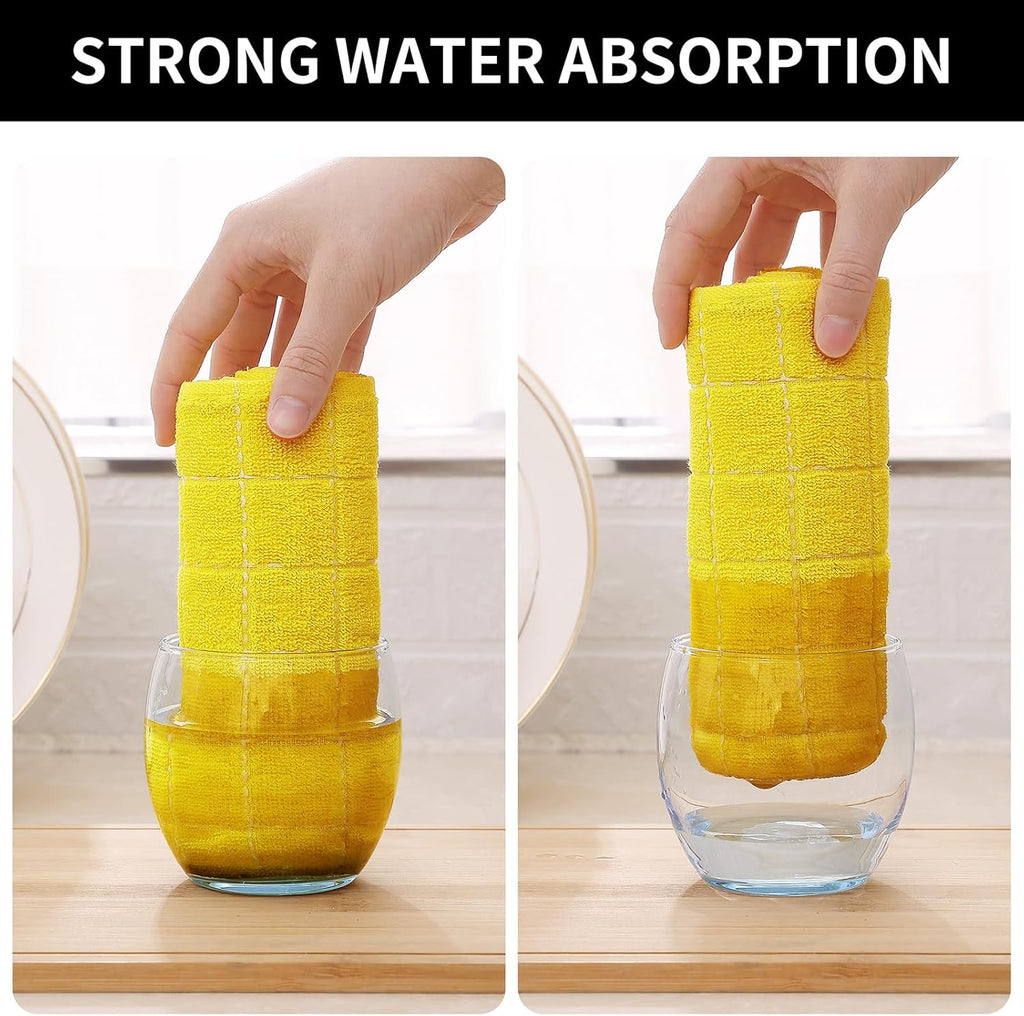 Homaxy 100% Cotton Terry Kitchen Towels(Yellow, 13 x 28 inches), Checkered Designed, Soft and Super