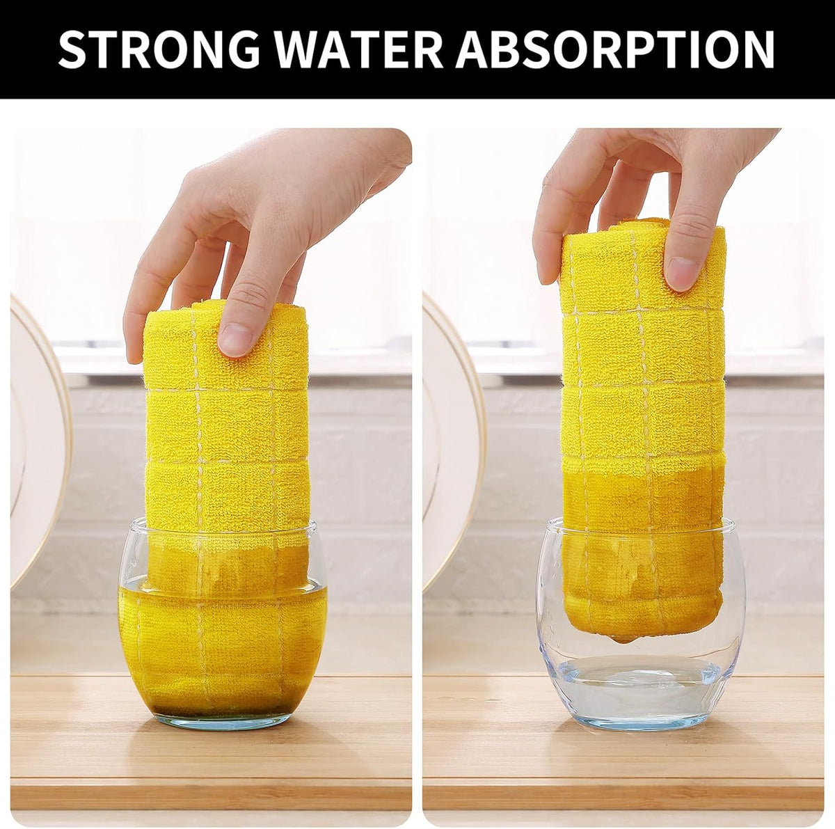 Homaxy 100% Cotton Terry Kitchen Towels(Yellow, 13 x 28 inches), Checkered Designed, Soft and Super