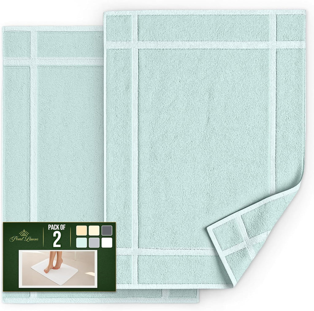 Pearl Linens Pack of 2 100% Cotton Bath Mat 18x25 inches, Soft & Absorbent Quick Dry Bathroom Mat