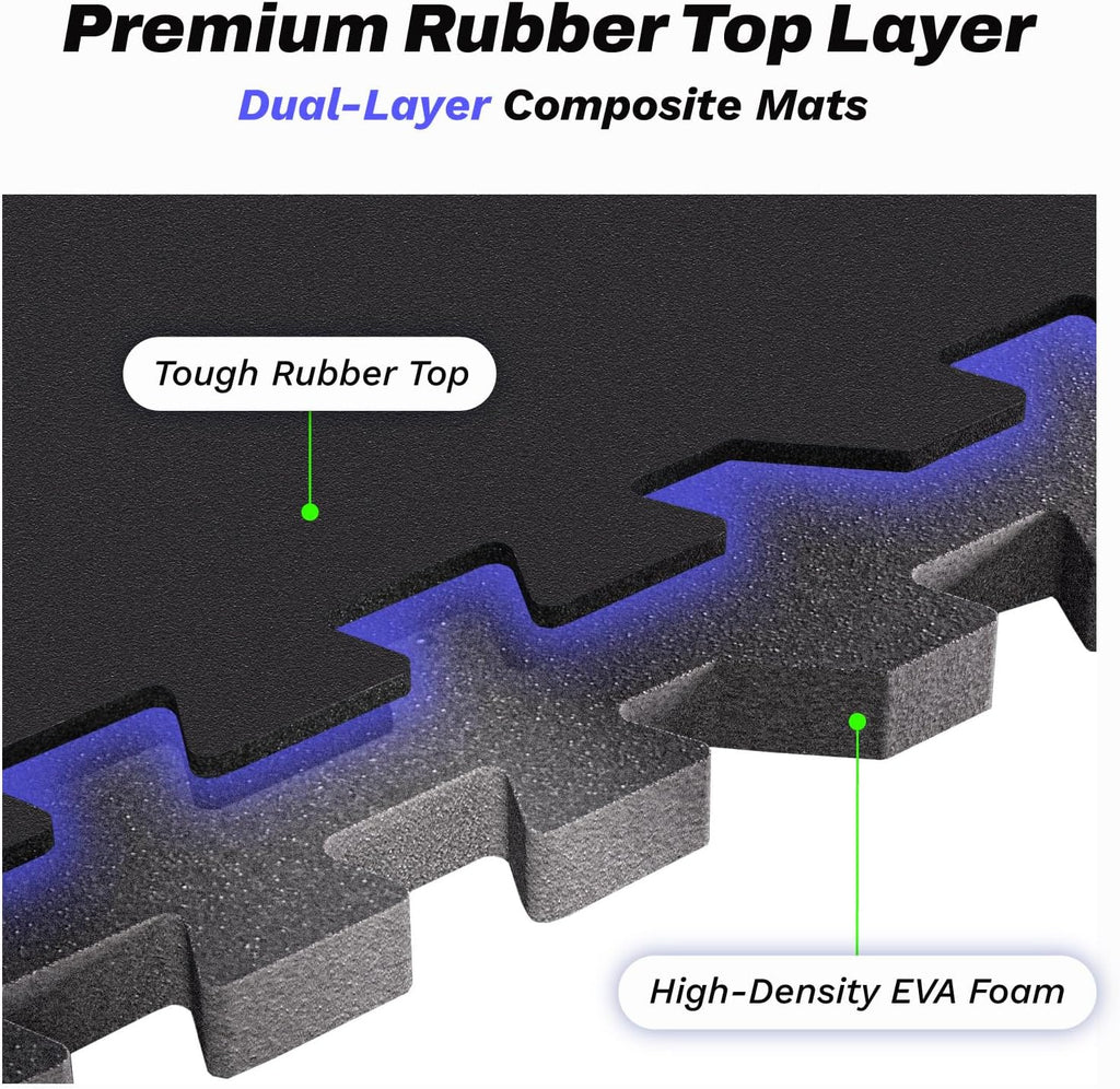 AIRHOP 0.56in Thick 48 Sq Ft Exercise Equipment Mats, 12 Tiles Upgraded Rubber Top with High