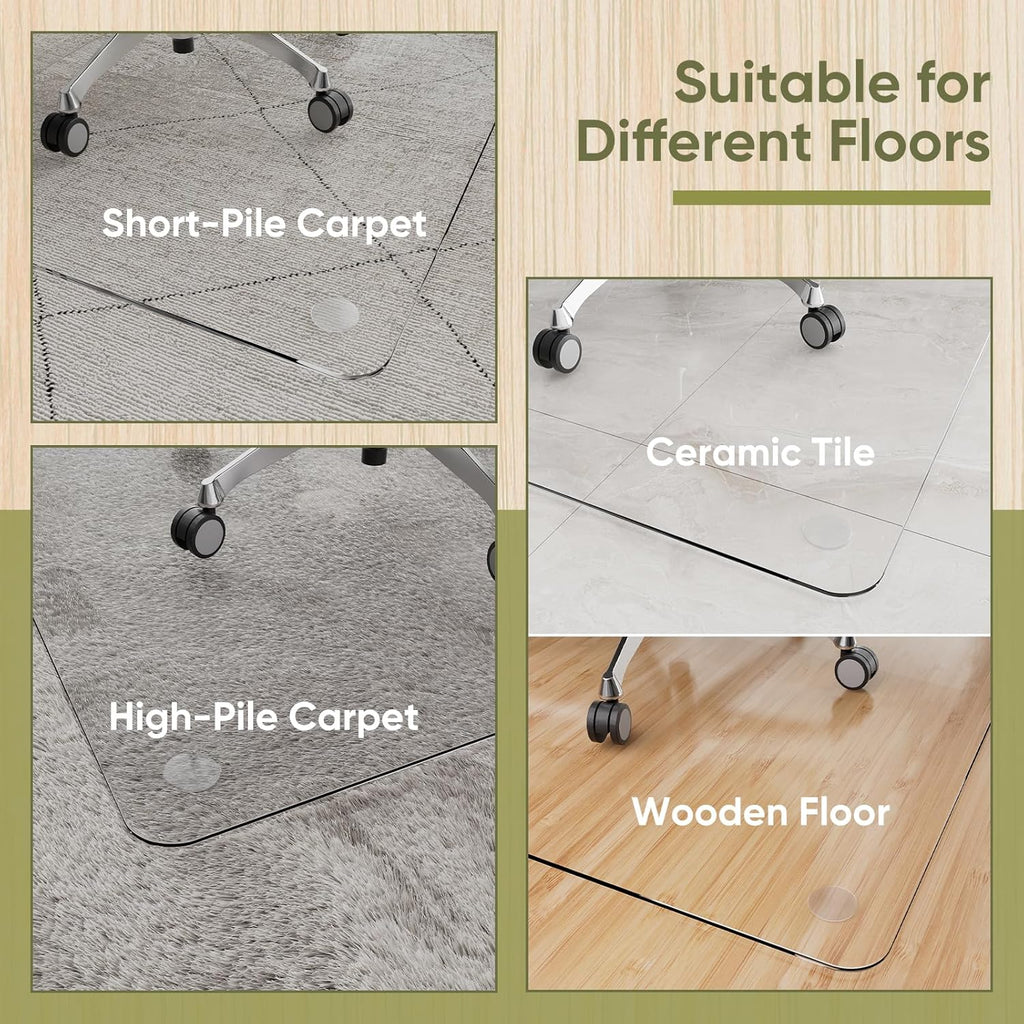 Office Chair Mat for Carpet & Hardwood, Upgraded 29" x 48" Dual Use Tempered Glass Chair Mat for