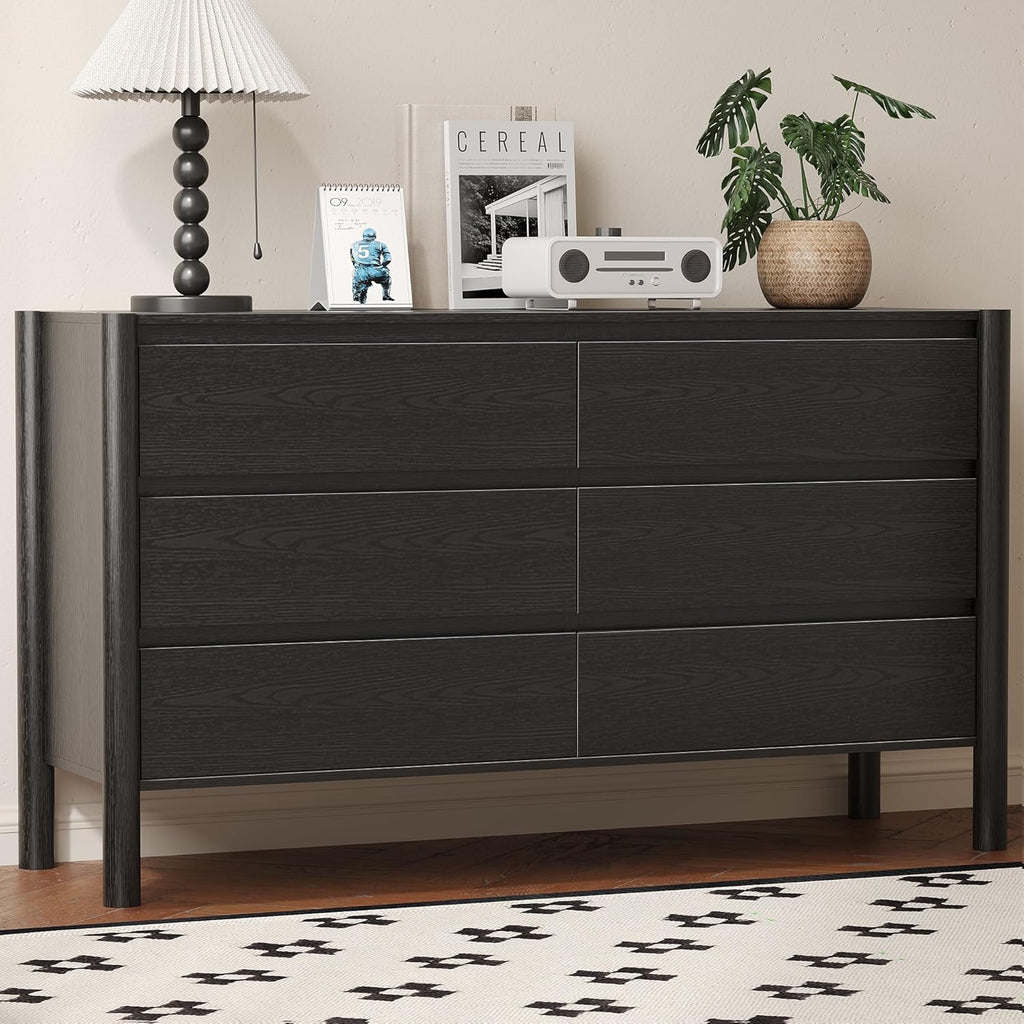 Dresser for Bedroom with 6 Drawers,47" Wide Oak Dresser with 4 Solid Wood Legs, Wooden TV
