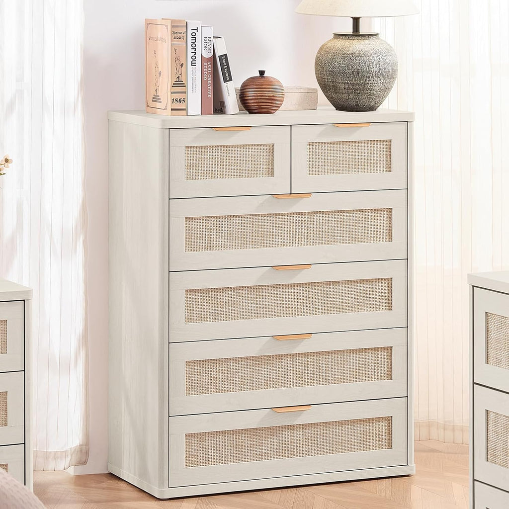 LEYAOYAO White Dresser for Bedroom Set of 2, 42" Tall Chest of Drawers, Modern 6 Drawers Boho