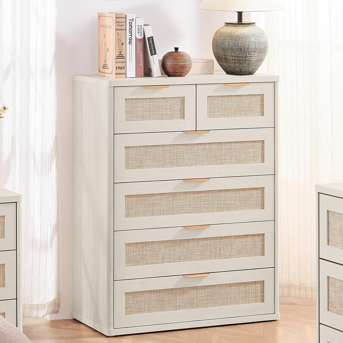 LEYAOYAO White Dresser for Bedroom Set of 2, 42" Tall Chest of Drawers, Modern 6 Drawers Boho