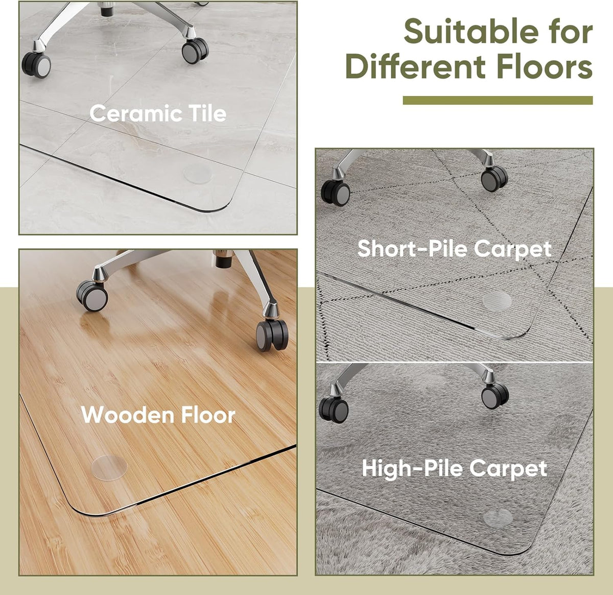 Office Chair Mat for Carpet & Hardwood, Upgraded 32" x 48" Dual Use Tempered Glass Chair Mat for