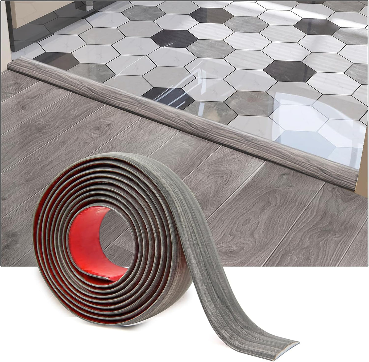 Art3d Self Adhesive Vinyl Strip for Joining Floor Gaps, Carpet Thresholds - 10 FT, 1.57in, Gray