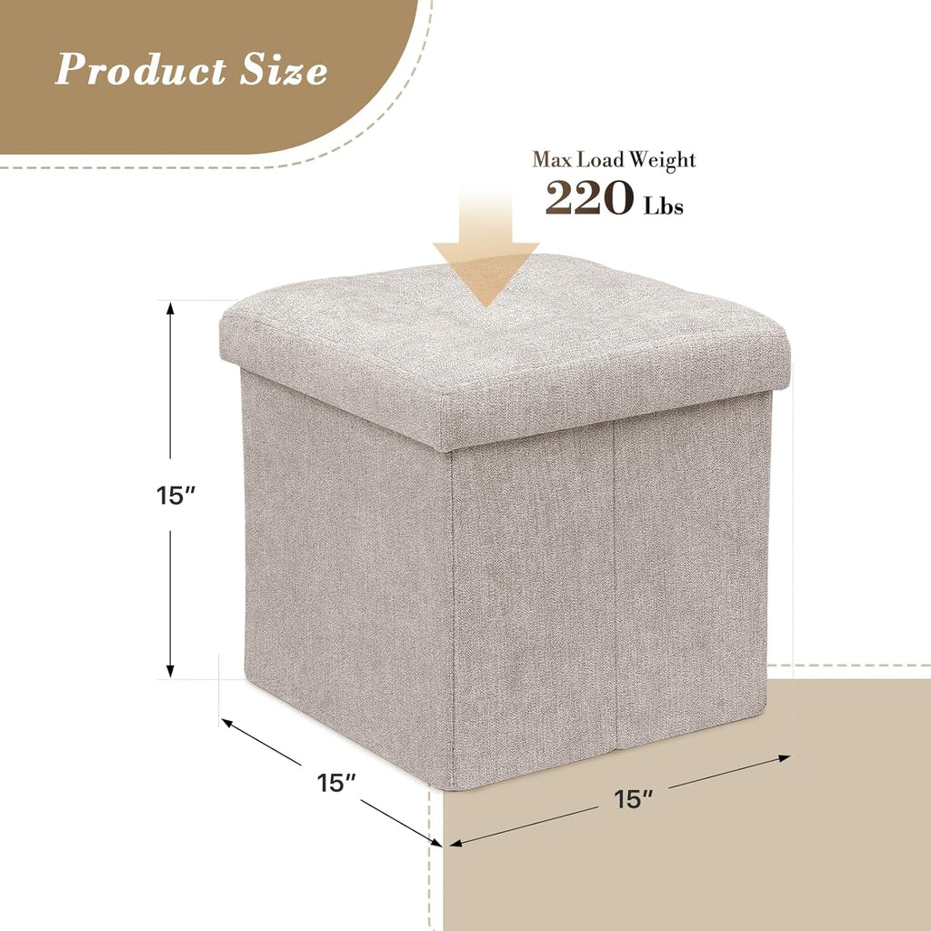 Athena Collection 15" Storage Ottoman Bench Folding Bench with 40L Hidden Storage, Small Cube