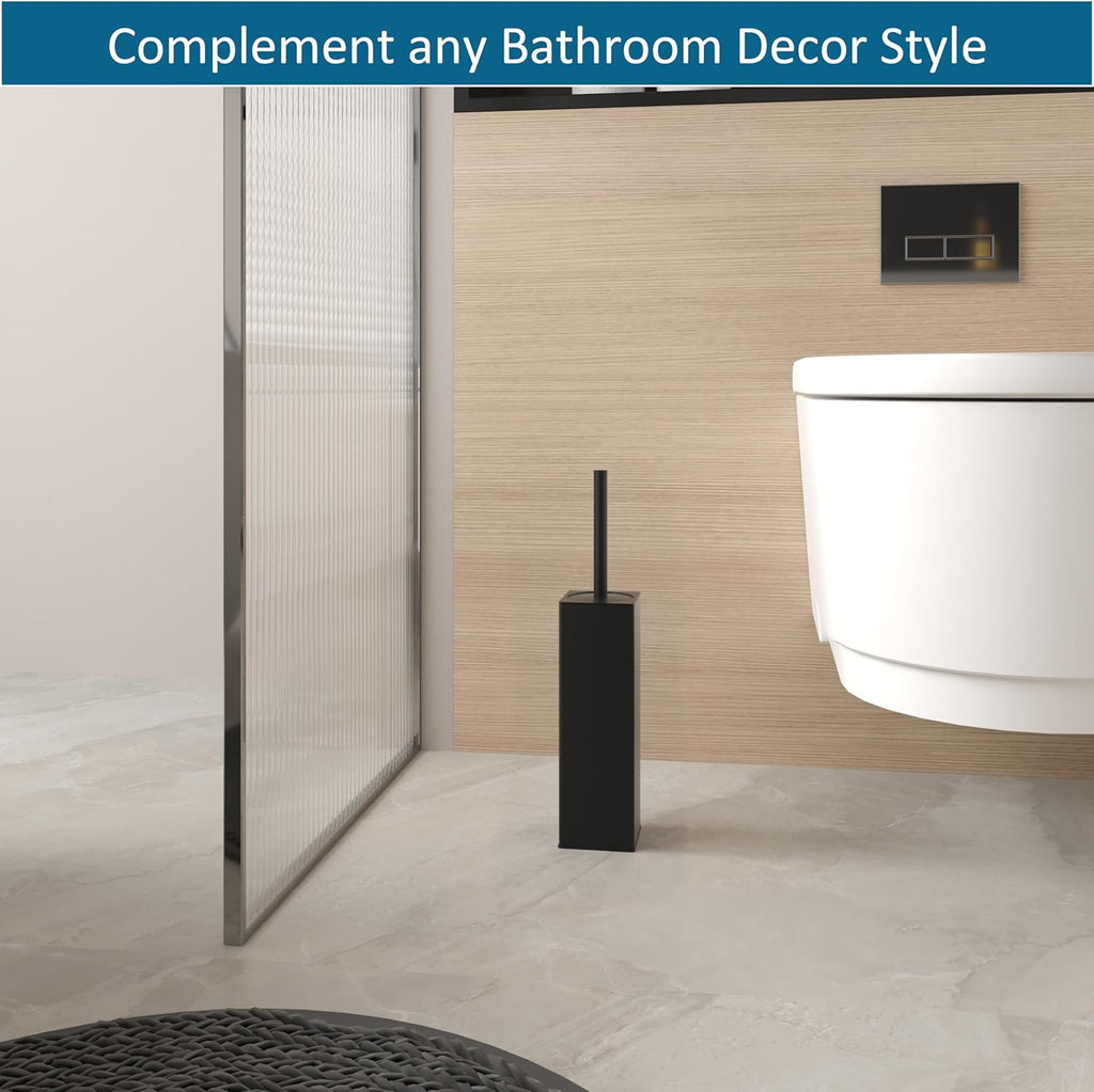 BVL Toilet Brush and Holder Set Black Freestanding for Bathroom