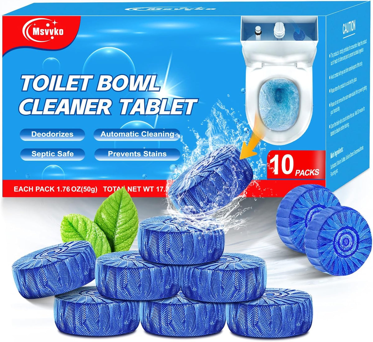 Toilet Bowl Cleaners, Automatic Toilet Bowl Cleaner Tablets Blue Gel Powerful Clean, Septic Safe