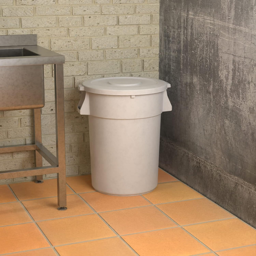 44 Gallon White Round Commercial Trash Can with Lid