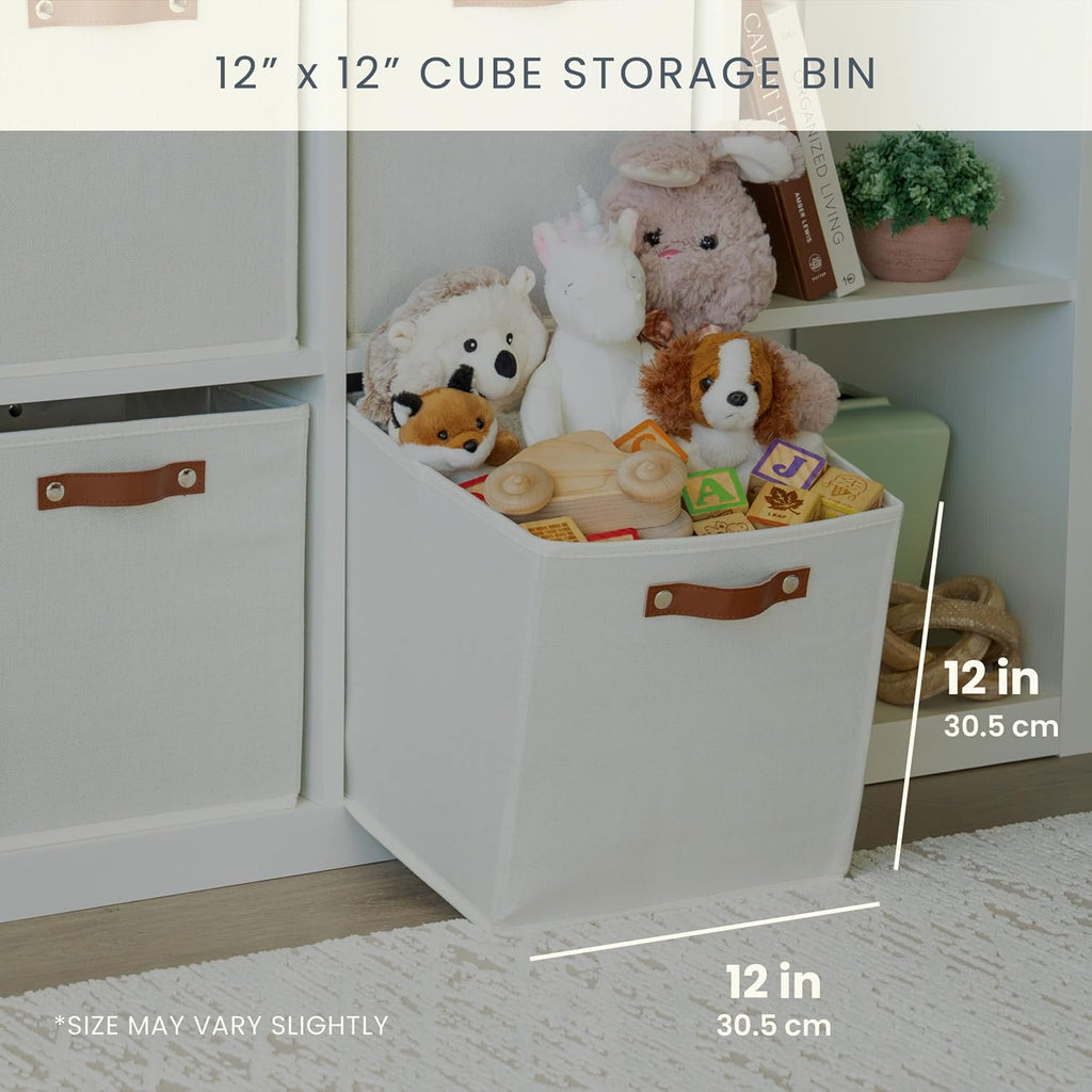 OrganiHaus White 12x12 Fabric Storage Bins - Set of 4, Cube Fabric Organizer Bins with Vegan