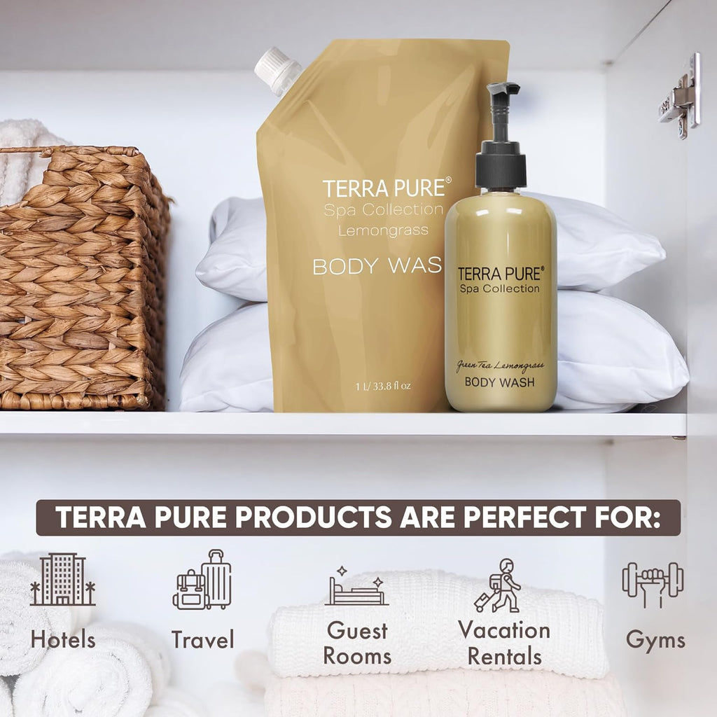 Terra Pure Spa Collection 1 Liter Body Wash Refill Bag For Soap Dispensers | Bulk Toiletries for
