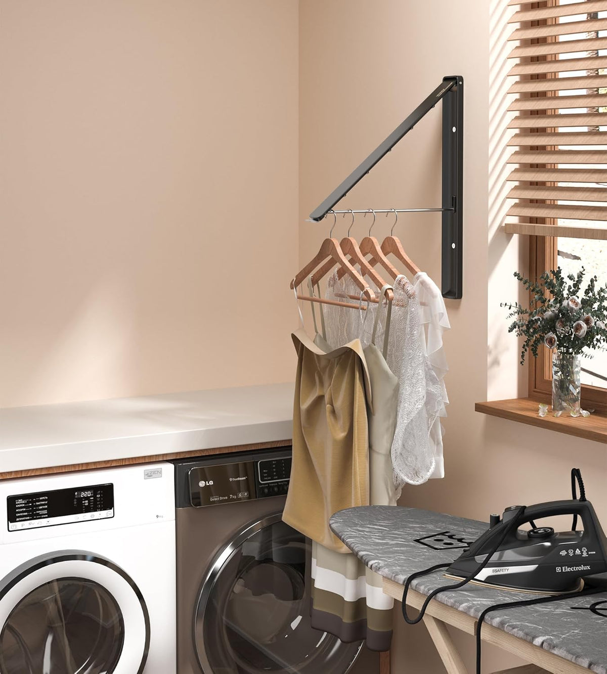 Dr.DJ Clothes Drying Rack, Wall-Mounted Retractable & Foldable Clothes Hanger for Laundry Room